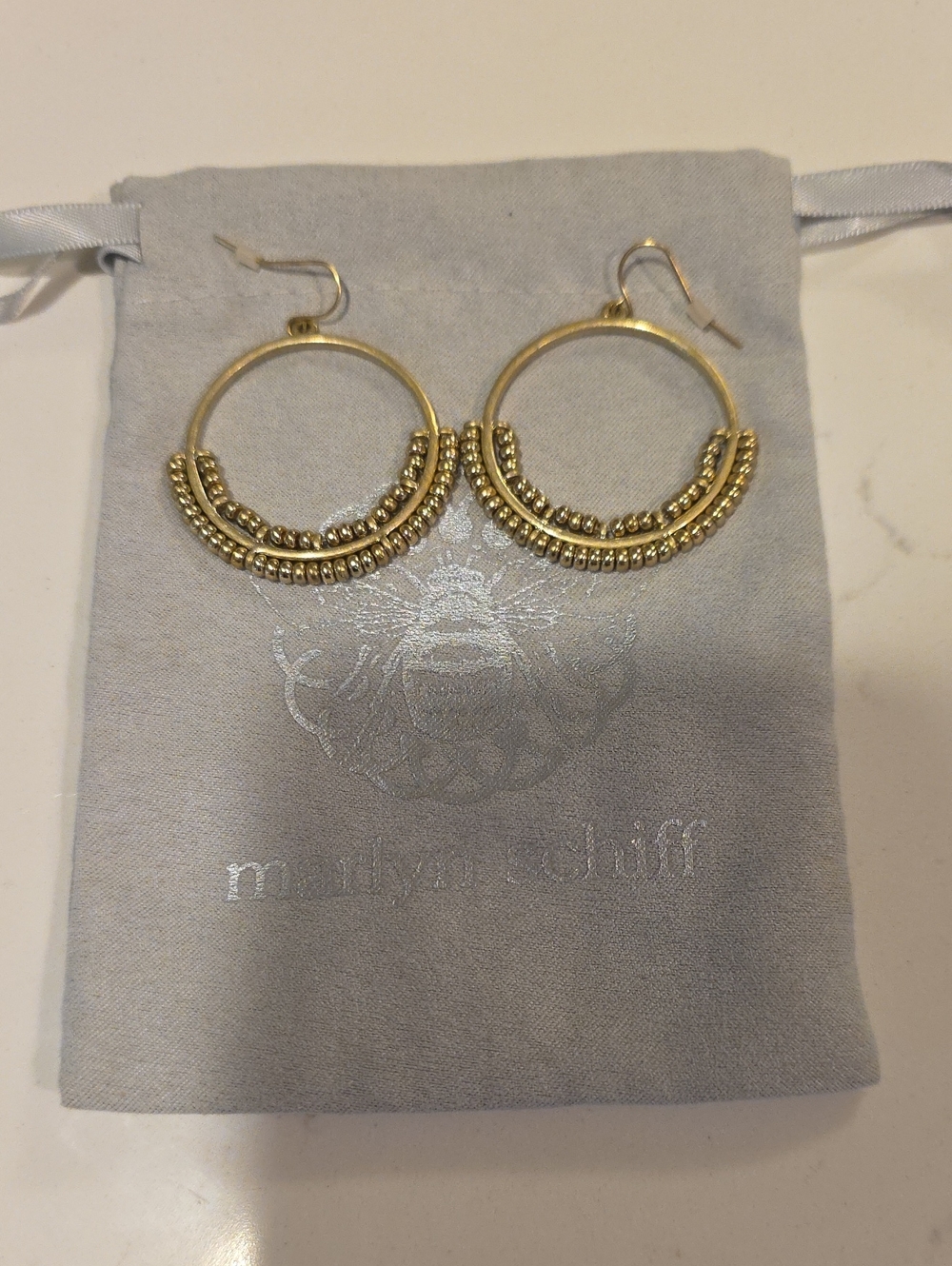 Marlyn Schiff Matte Gold Beaded Hoop Earrings